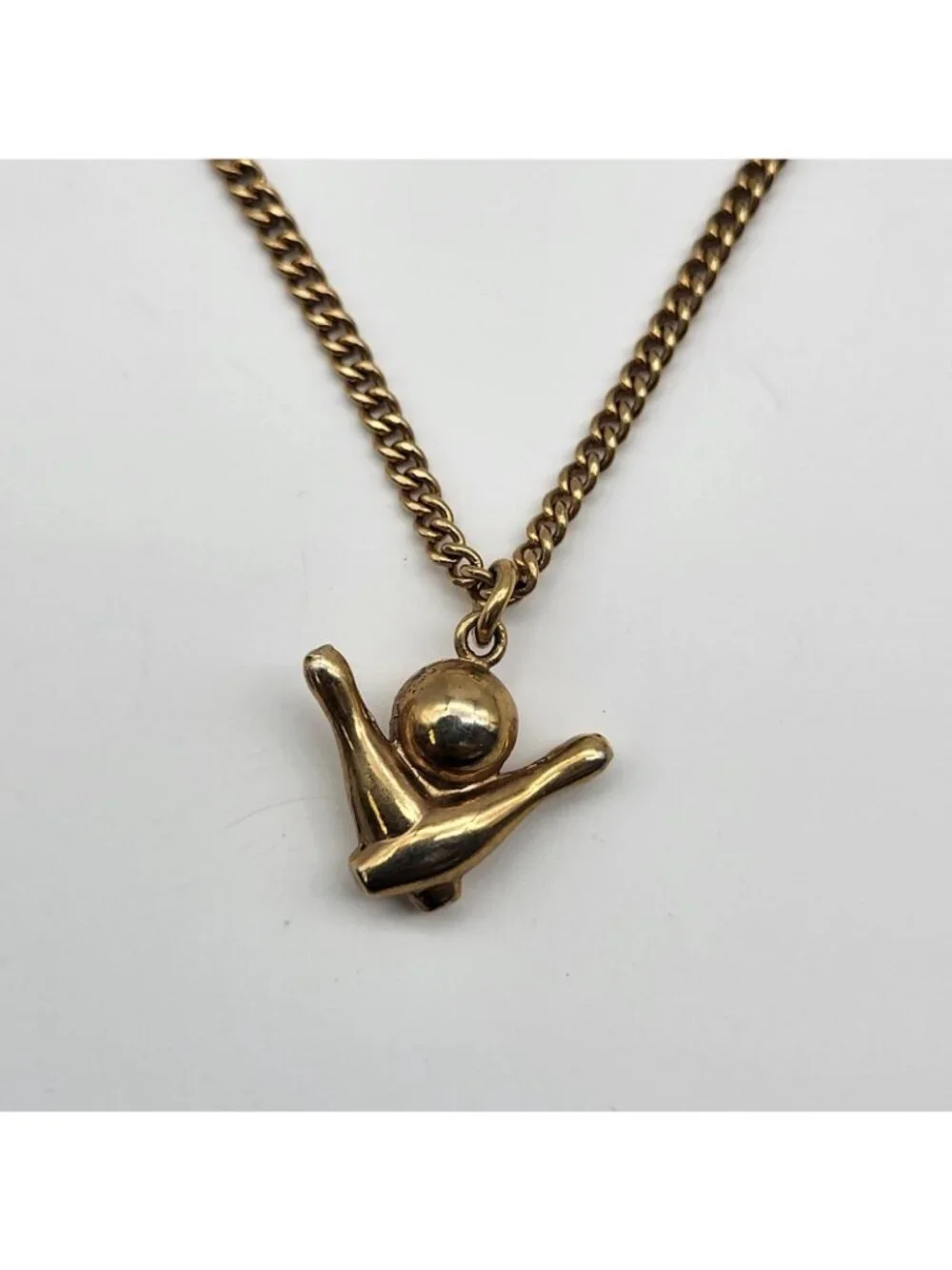 Swank Bowling Ball & Pins Tie Clip Bar With Chain Vintage MCM gold plated